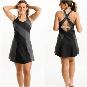 ZYIA Active Black Gray Asym Tempo A-line Tennis Criss Cross Back Dress Size 2X